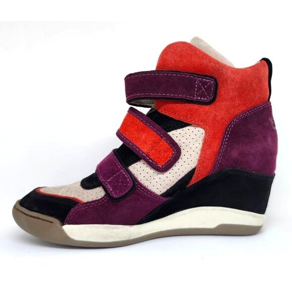 Ashitalia Women's Black/Coral Suede Athletic Wedge Sneakers Size 38 - Picture 1 of 9